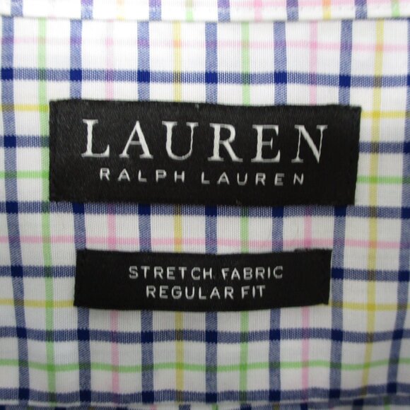 Ralph Lauren Shirt Mens L Blue Yellow Windowpane Plaid Button Down Stretch LRL - Picture 5 of 15